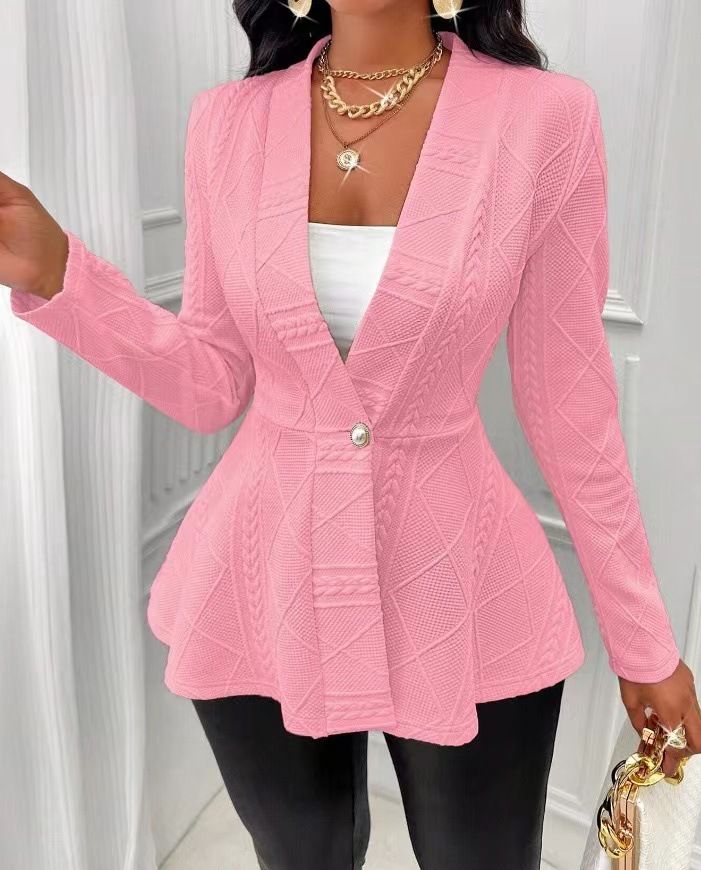 Women's Clothing new casual texture single button green fruit collar long sleeved top jacket_autovado.com