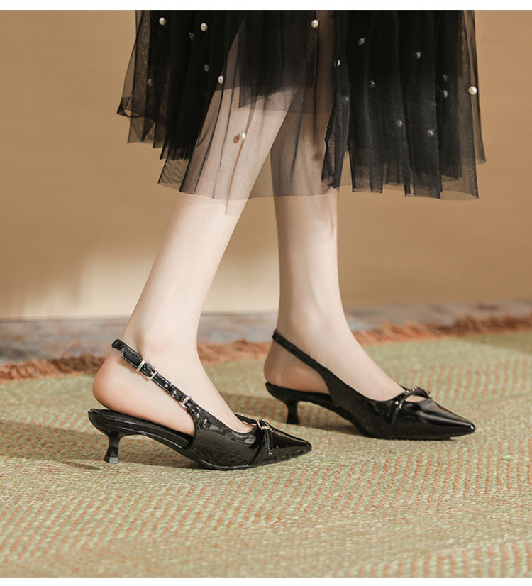 Women's fashion line with black pointy skinny heels fashion bag head high-heeled sandals_autovado.com