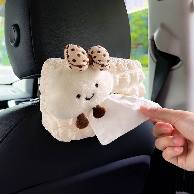 Cloud Puff Grid Box Seat Front And Rear Drawn Paper Hanging Car Tissue Bag Female Cute_autovado.com