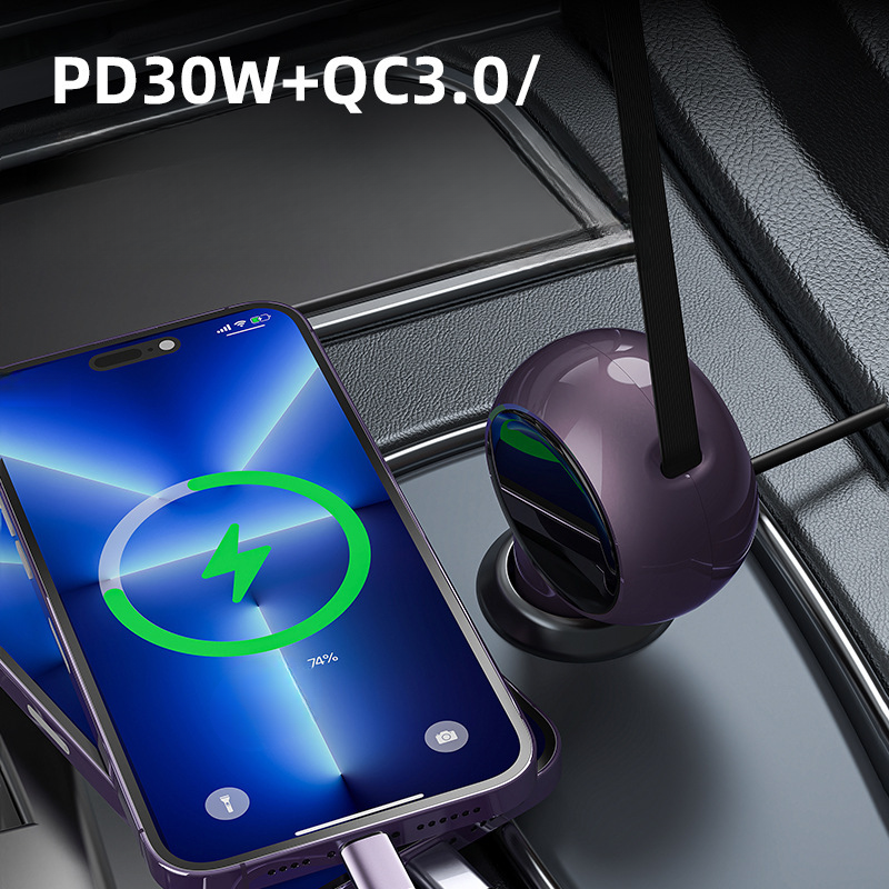 New Retractable Cable With Super 60W Intelligent Dual Fast Charging Cigarette Lighter Car Charger Gift_autovado.com