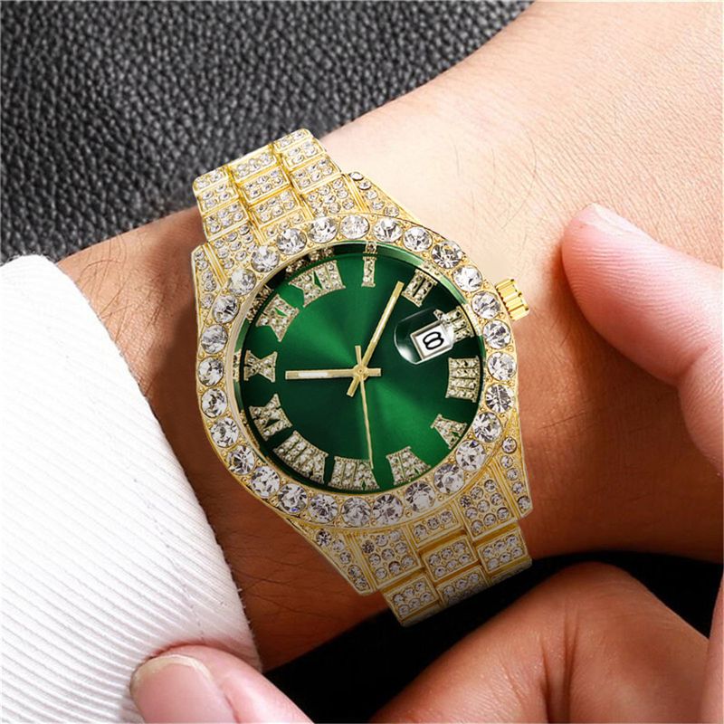 New men's steel belt quartz watch hip-hop business steel belt calendar men's full diamond men's watch men's_autovado.com
