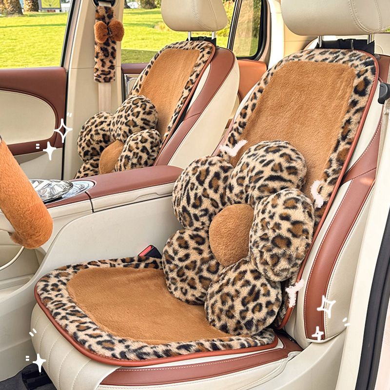 Fashion Print Car Soft Plush Leopard Steering Wheel Cover Winter Women Auto Interior Accessories Seat Pad_autovado.com